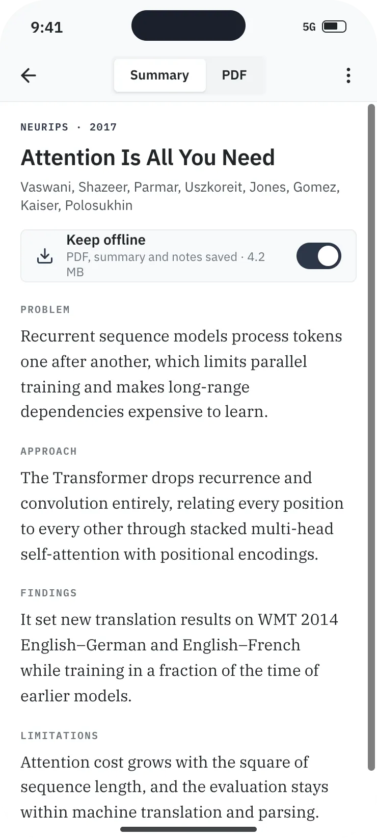 A paper summary on the phone
