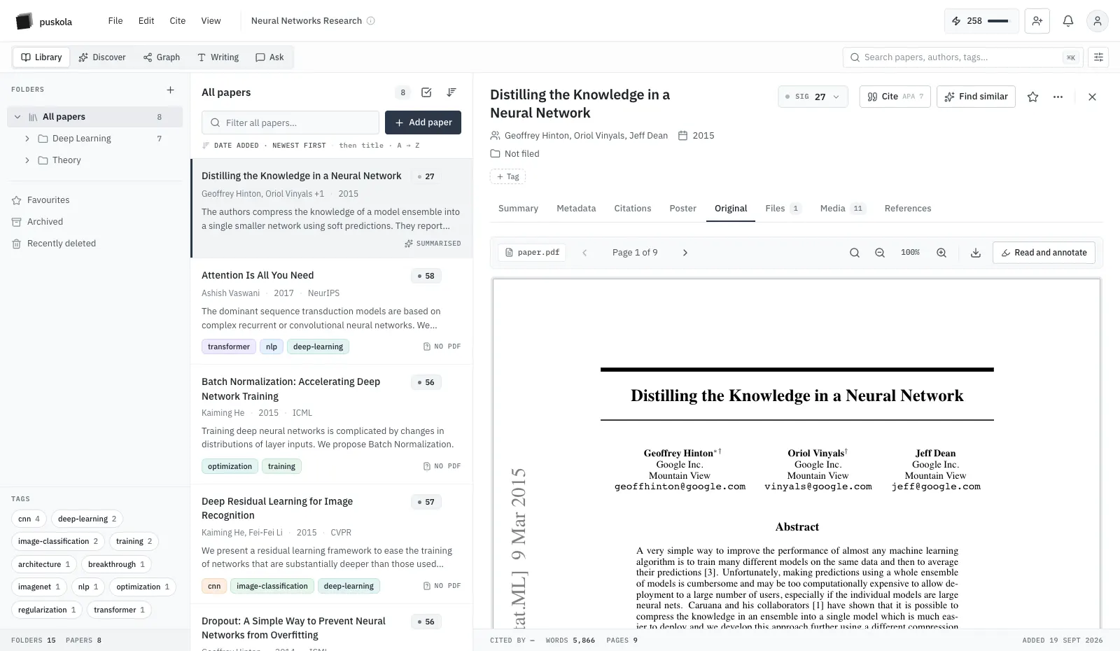 The project library with folders and papers
